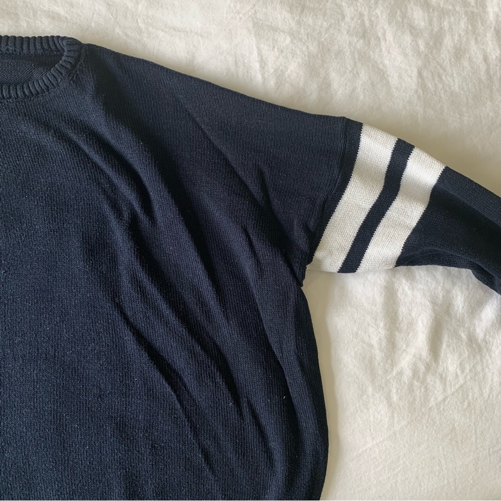 Brandy Melville | Navy Blue with White Stripe Crewneck Sweater